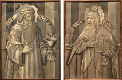 Compartments of the Reverse of the Predella of Santa Maria de Ripoll - Melchizedek and Moses by Jaume Huguet